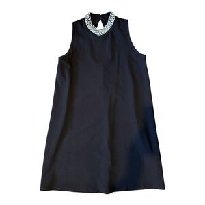 Black Sleeveless Dress with Embellished Collar
